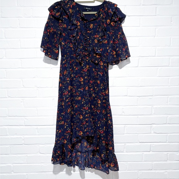 Madewell High Low Floral Dress with Ruffle Accents - Picture 1 of 3